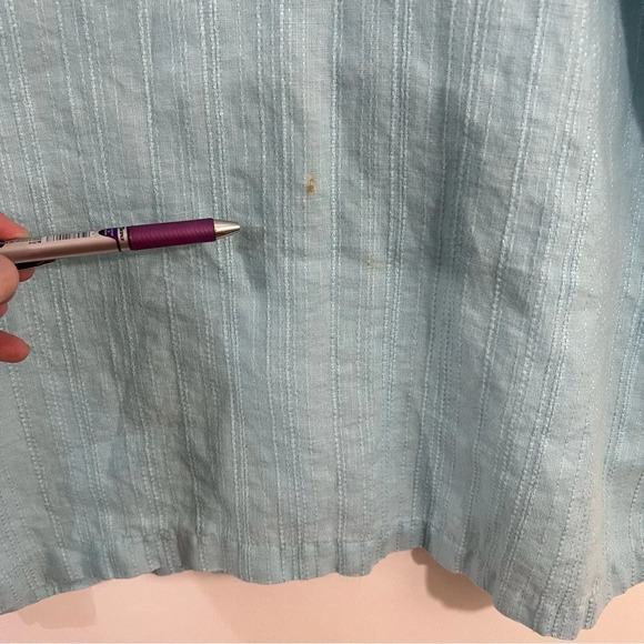 JM Collection Sky Baby Blue Button Up Shirt 14 Embroidered Stripes 100% Linen - Picture 5 of 7